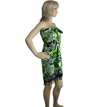 Tropical Leaf Sarong- Beach Cover-Up- Wrap- Shawl- Dress- Skirt Resortwear Green- White - CZ1808303XM $20.86-Cover-Ups