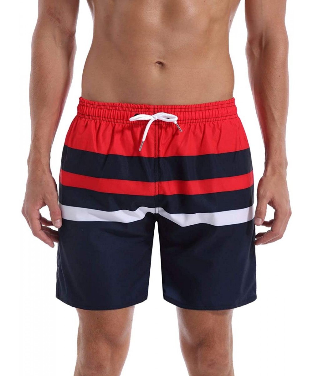 Mens Board Shorts Surfing Swimming Bathing Suit Slant Color Splice Quick Dry Swim Trunks - Redstripes - C718HIKG42T $17.98-Tr...