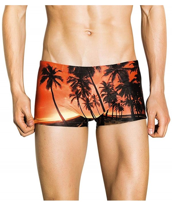 Men Print Breathable Swim Trunks Swimming Pants Slim Fashion Beach Shorts - Orange - CZ18NUEATEO $9.23-Racing