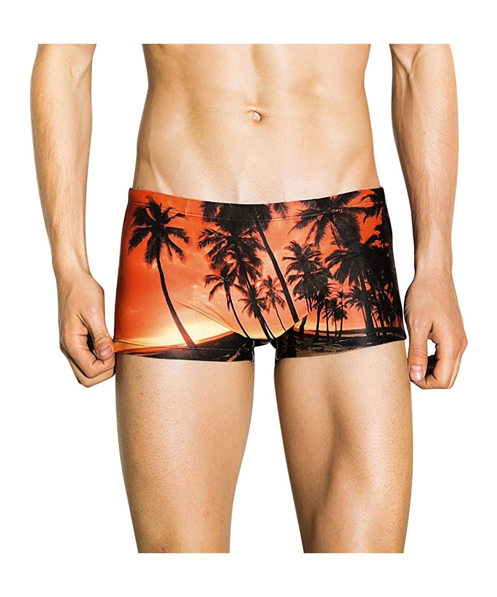 Men Print Breathable Swim Trunks Swimming Pants Slim Fashion Beach Shorts - Orange - CZ18NUEATEO $9.23-Racing