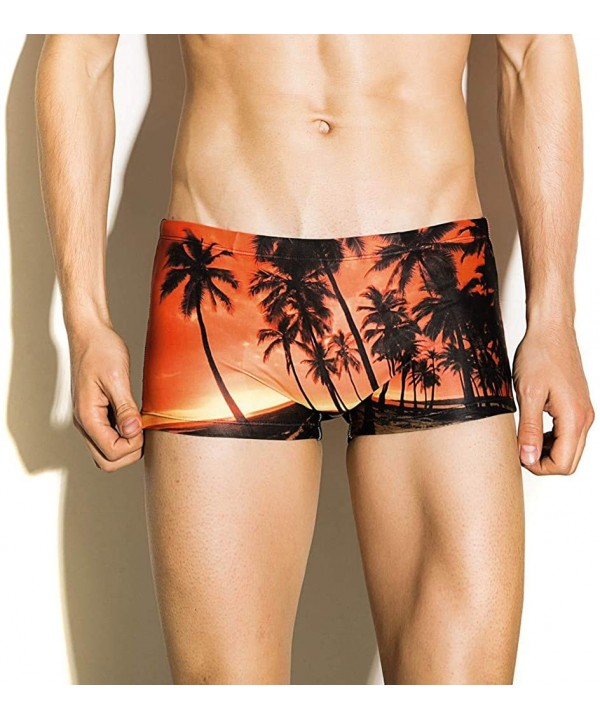 Men Print Breathable Swim Trunks Swimming Pants Slim Fashion Beach Shorts - Orange - CZ18NUEATEO $9.23-Racing