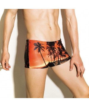 Men Print Breathable Swim Trunks Swimming Pants Slim Fashion Beach Shorts - Orange - CZ18NUEATEO $9.23-Racing