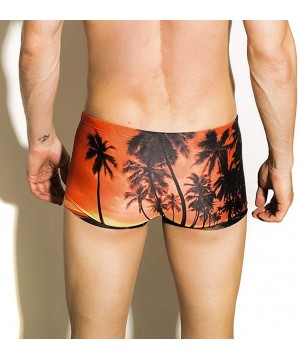 Men Print Breathable Swim Trunks Swimming Pants Slim Fashion Beach Shorts - Orange - CZ18NUEATEO $9.23-Racing