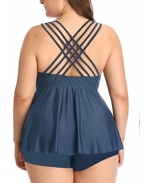 Plus Size Bathing Suits for Women Flowy Tankini Swimsuits with Shorts Two Pieces V Neck Cross Back Swimwear Gray Blue - CK18T...