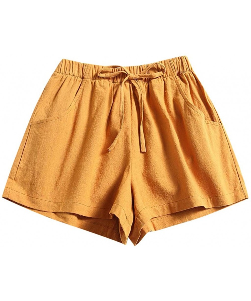 Pocketed Drawstring Loose Fit Shorts for Women Plus Size - Yellow - CI199N00QRK $11.38-Board Shorts