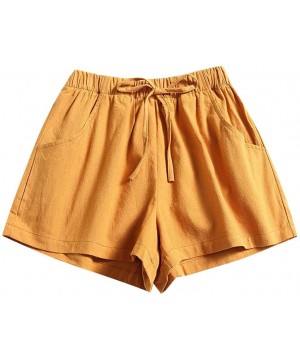 Pocketed Drawstring Loose Fit Shorts for Women Plus Size - Yellow - CI199N00QRK $11.38-Board Shorts