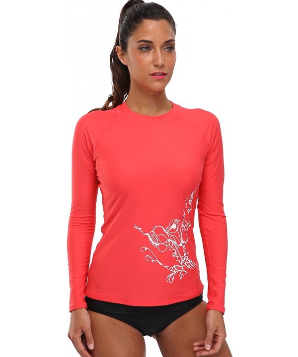 Womens Long Sleeve Rash Guard Swimwear UPF 50+ Sun Protection Shirts - Red - CO182YX5R4C $27.87-Rash Guards