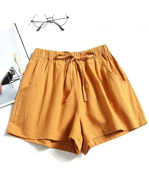 Pocketed Drawstring Loose Fit Shorts for Women Plus Size - Yellow - CI199N00QRK $11.38-Board Shorts