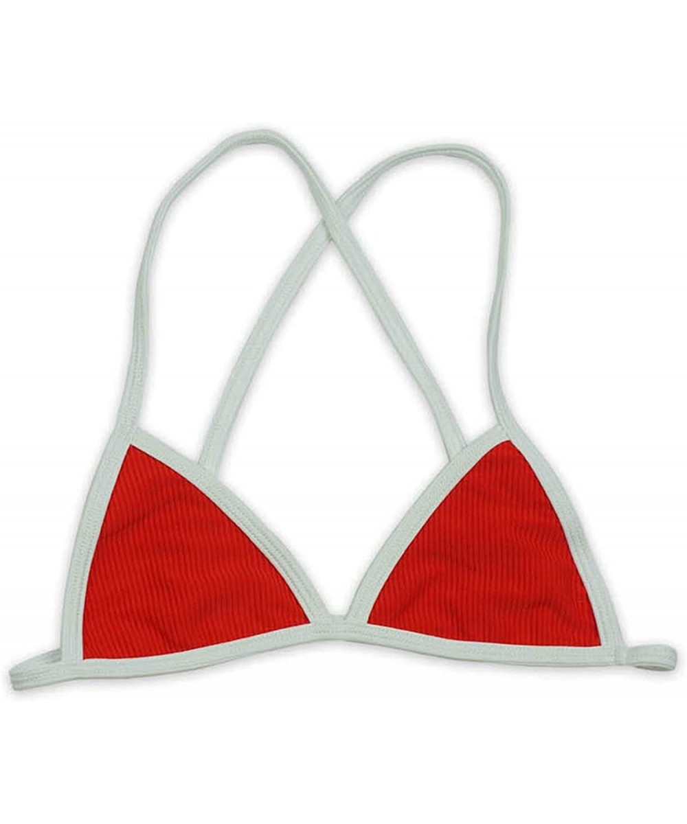 Women's Cross Back Low-Waist Fit with Spaghetti Strap Sides Bikini Triangle Top Bathing Swimsuit - Red Ribbed - C518K2W4XT4 $...