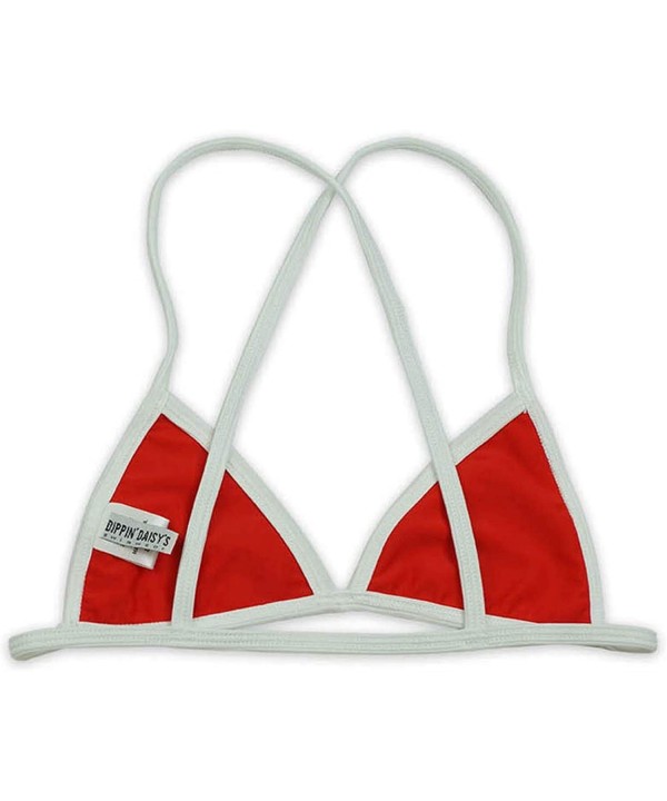 Women's Cross Back Low-Waist Fit with Spaghetti Strap Sides Bikini Triangle Top Bathing Swimsuit - Red Ribbed - C518K2W4XT4 $...