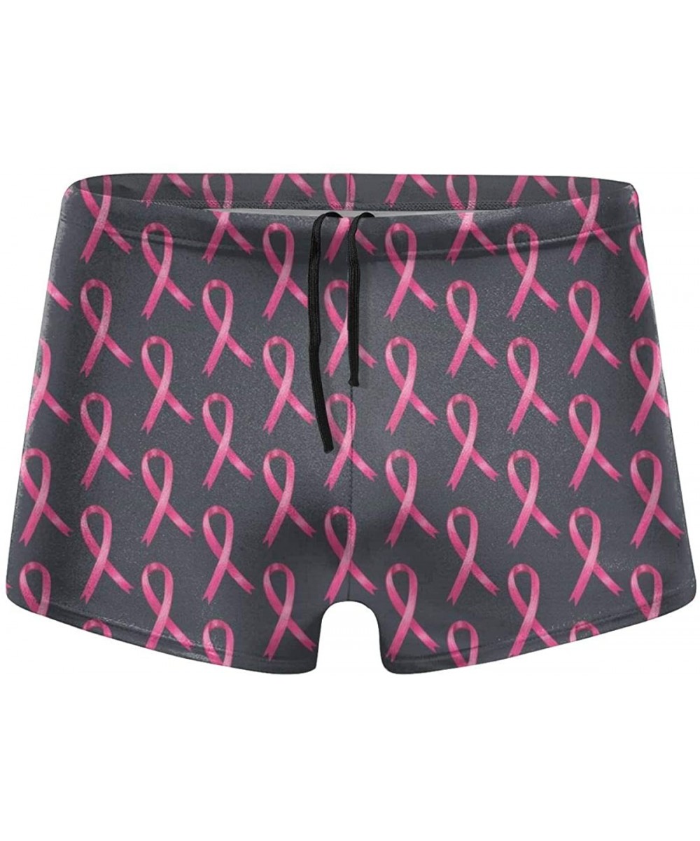 Cute Flamingo Pink Ribbon Flower Breast Cancer Awareness Men's Quick Dry Swimsuit Boxer Trunks Square Cut Bathing Suits - Bre...