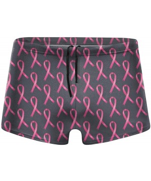 Cute Flamingo Pink Ribbon Flower Breast Cancer Awareness Men's Quick Dry Swimsuit Boxer Trunks Square Cut Bathing Suits - Bre...