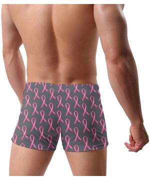 Cute Flamingo Pink Ribbon Flower Breast Cancer Awareness Men's Quick Dry Swimsuit Boxer Trunks Square Cut Bathing Suits - Bre...