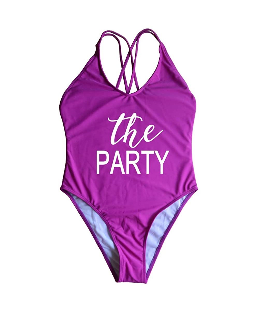 Wife of The Party Swimsuit Bridal Wifey Bride Swimming Costume Monokini Swim 90S 80S Strappy Back Personalised - Theparty-pl-...