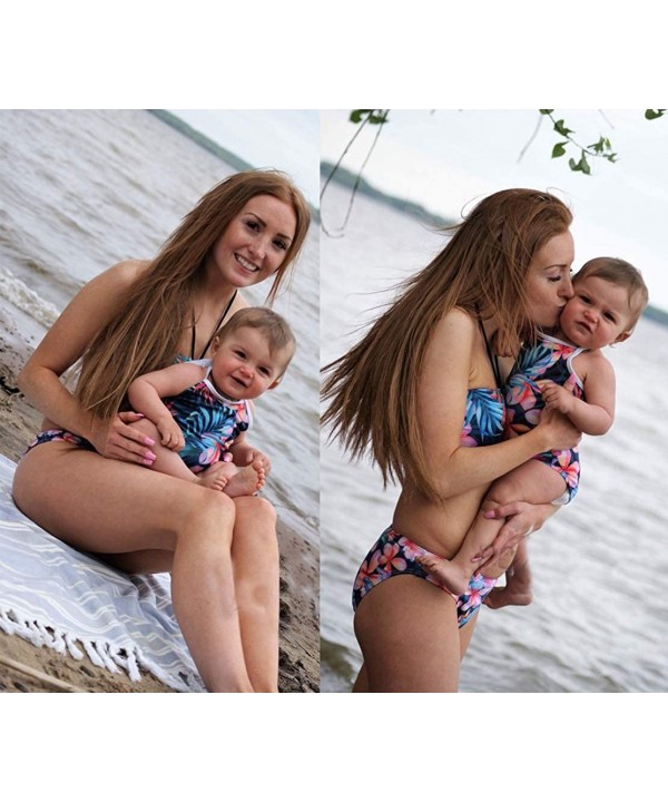 Mommy&Me Lace Up Halter Neck Bathing Suit Swimwear Family Matching Flower Print Swimsuit Bikini Beachwear - Girl - CW18NHLAUC...