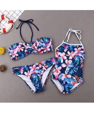 Mommy&Me Lace Up Halter Neck Bathing Suit Swimwear Family Matching Flower Print Swimsuit Bikini Beachwear - Girl - CW18NHLAUC...