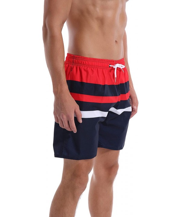 Mens Board Shorts Surfing Swimming Bathing Suit Slant Color Splice Quick Dry Swim Trunks - Redstripes - C718HIKG42T $17.98-Tr...