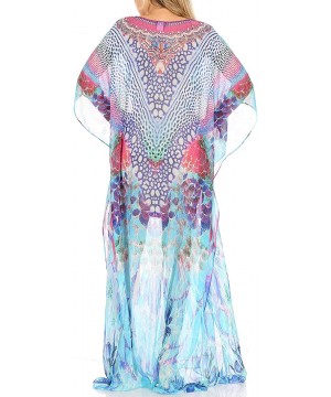 Wilder Printed Design Long Sheer Rhinestone Caftan Dress/Cover Up - Sm224-multi - C2193GWRN80 $44.92-Cover-Ups