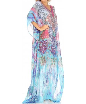 Wilder Printed Design Long Sheer Rhinestone Caftan Dress/Cover Up - Sm224-multi - C2193GWRN80 $44.92-Cover-Ups