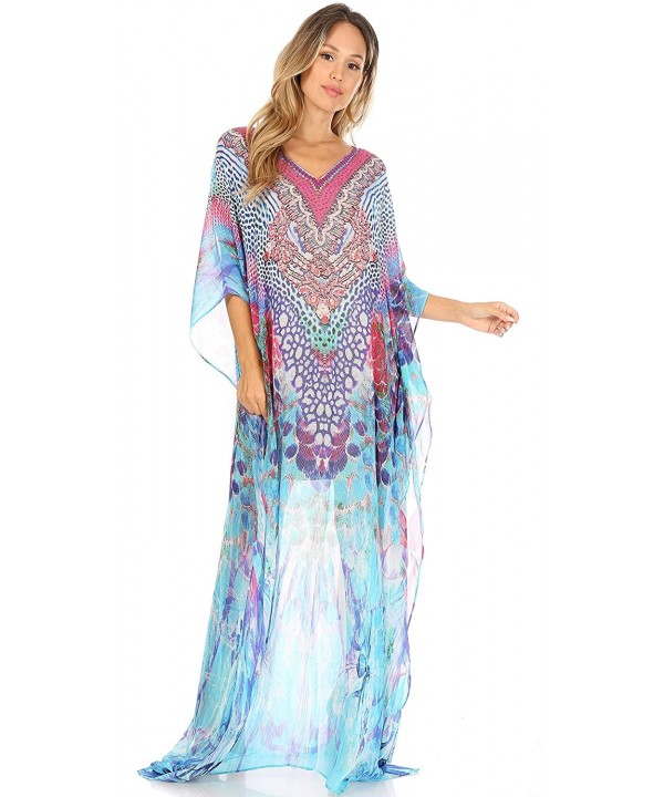 Wilder Printed Design Long Sheer Rhinestone Caftan Dress/Cover Up - Sm224-multi - C2193GWRN80 $44.92-Cover-Ups