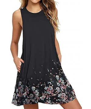 Sleeveless A line Dress Floral Beach Dress Lounge Tank Dress Tunic Style with Two Pockets Black - C119CM5DNW2 $19.88-Cover-Ups