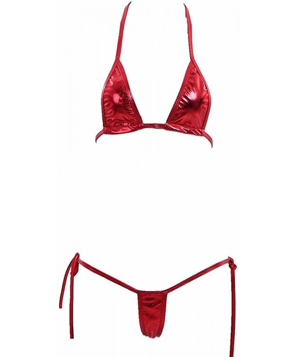 Women's Sexy Bikini Halter Neck Top with G-String Set Swimsuit Swimwear - Red - CS12NAJVK5C $13.26-Sets