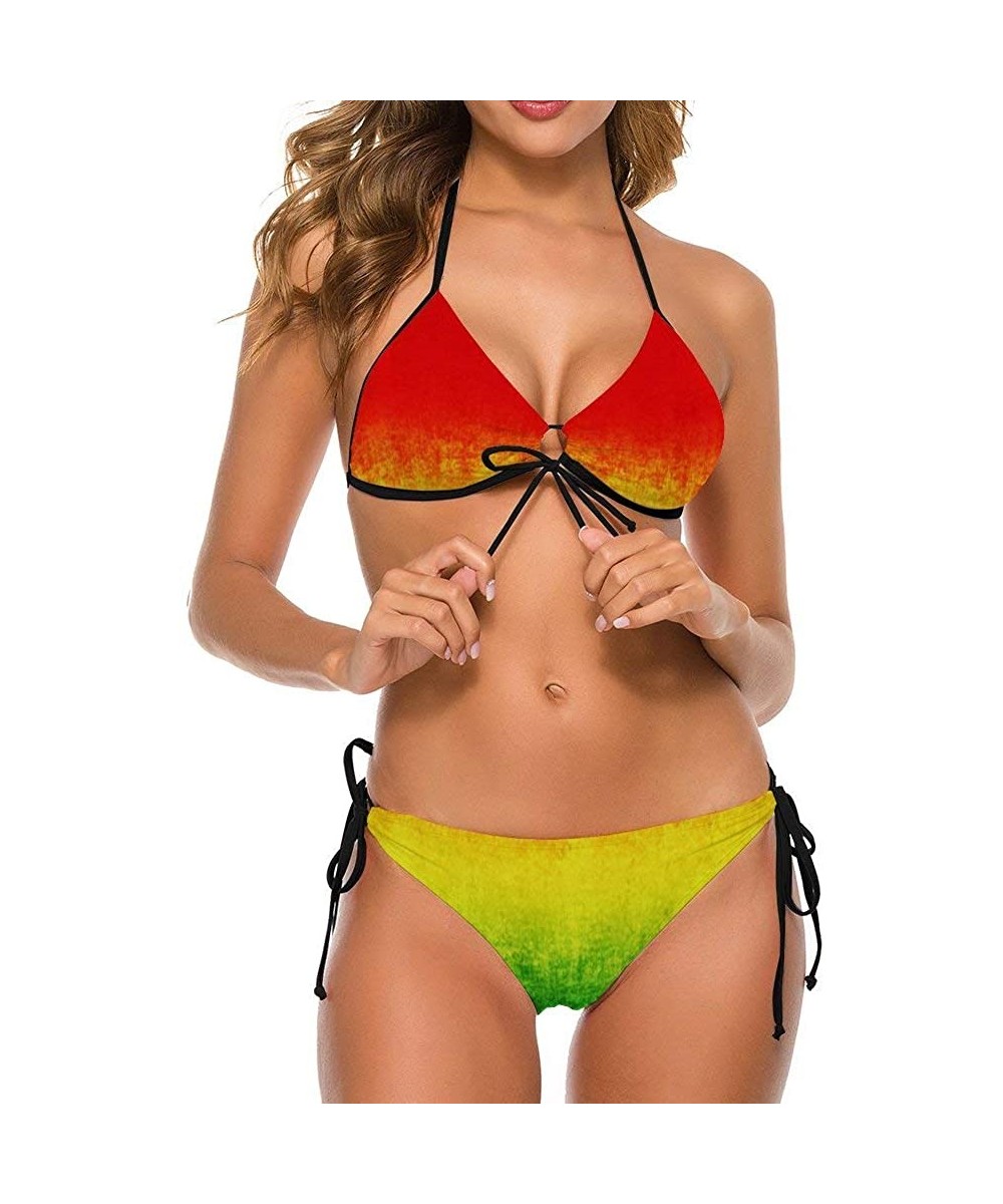 Women Two Pieces Bikini Top with Triangle Bikini Bottoms Bikini Sets - Large Feature Rasta Grunge - CR198OIAQ6Q $22.47-Sets