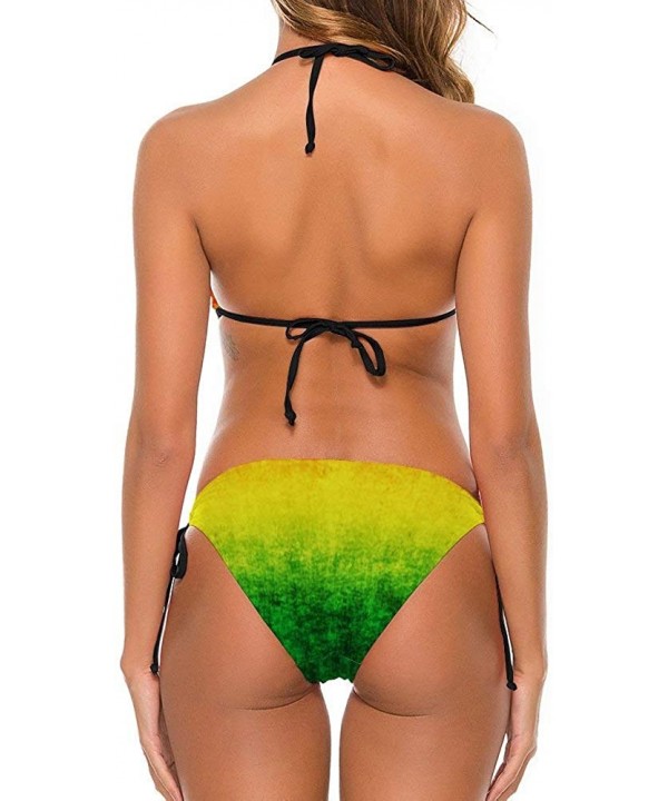 Women Two Pieces Bikini Top with Triangle Bikini Bottoms Bikini Sets - Large Feature Rasta Grunge - CR198OIAQ6Q $22.47-Sets