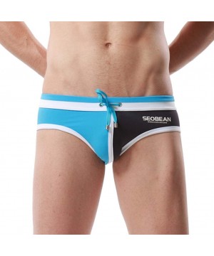 Swim Trunks Men's Brand Stripe Sexy Nylon Breathable Bulge Briefs - Sky Blue - C1196G27WKX $10.81-Briefs