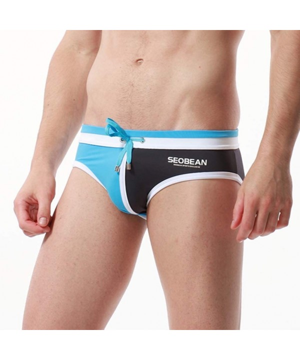 Swim Trunks Men's Brand Stripe Sexy Nylon Breathable Bulge Briefs - Sky Blue - C1196G27WKX $10.81-Briefs