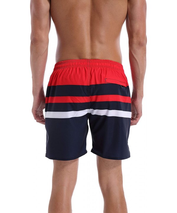 Mens Board Shorts Surfing Swimming Bathing Suit Slant Color Splice Quick Dry Swim Trunks - Redstripes - C718HIKG42T $17.98-Tr...