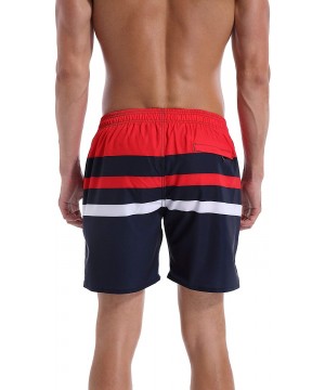 Mens Board Shorts Surfing Swimming Bathing Suit Slant Color Splice Quick Dry Swim Trunks - Redstripes - C718HIKG42T $17.98-Tr...