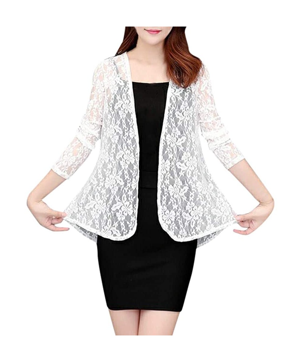 Women's Cardigan Sun Shirt Ladies Loose Lace Sunproof Long Sleeve Solid Thin Blouse Coat Beach Tops Cover Up White - C518XY27...