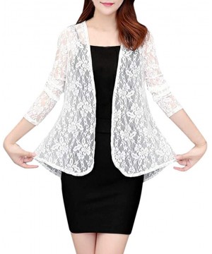 Women's Cardigan Sun Shirt Ladies Loose Lace Sunproof Long Sleeve Solid Thin Blouse Coat Beach Tops Cover Up White - C518XY27...