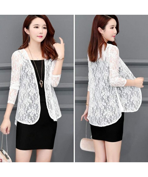 Women's Cardigan Sun Shirt Ladies Loose Lace Sunproof Long Sleeve Solid Thin Blouse Coat Beach Tops Cover Up White - C518XY27...