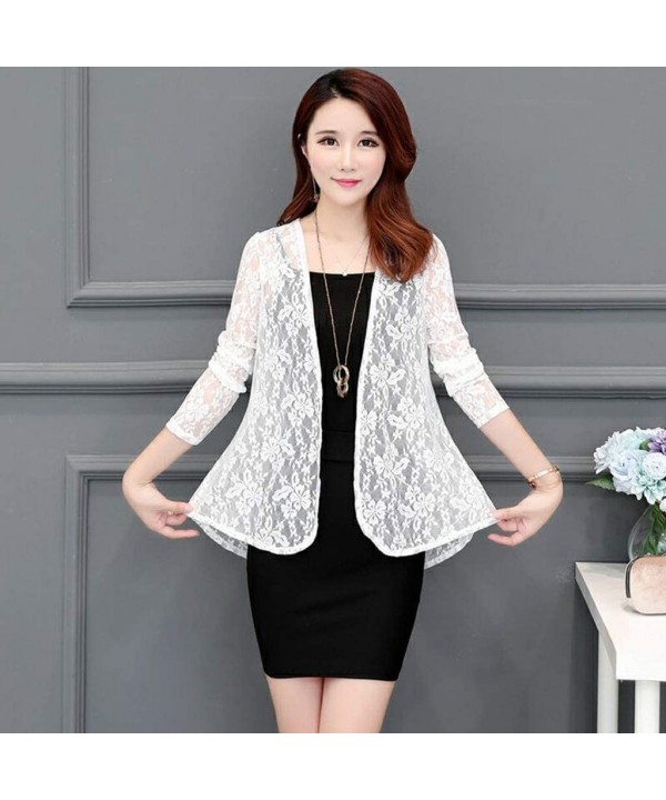 Women's Cardigan Sun Shirt Ladies Loose Lace Sunproof Long Sleeve Solid Thin Blouse Coat Beach Tops Cover Up White - C518XY27...