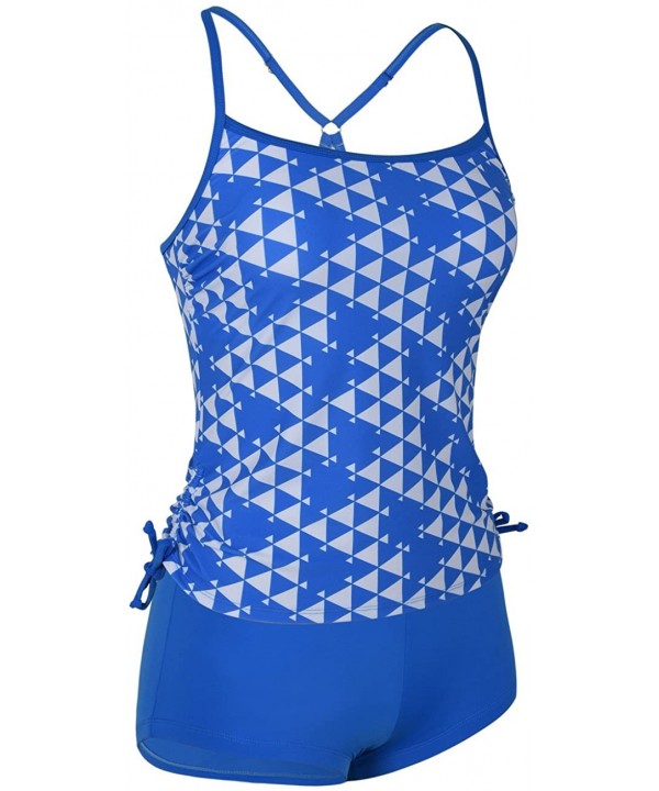 Women's Two Piece Tankinis Plaid Drawstring with Swimwear Boyshort - Blue - C519CZIYCLA $30.49-Tankinis