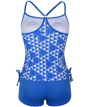 Women's Two Piece Tankinis Plaid Drawstring with Swimwear Boyshort - Blue - C519CZIYCLA $30.49-Tankinis