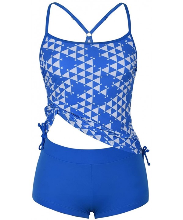 Women's Two Piece Tankinis Plaid Drawstring with Swimwear Boyshort - Blue - C519CZIYCLA $30.49-Tankinis