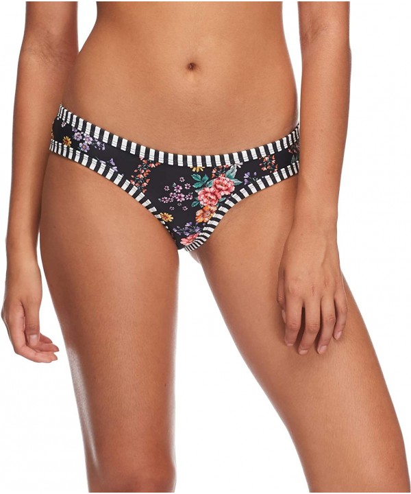 Women's Rebel Bikini Bottom Swimsuit with Front Strappy Detail - Pixie Black Floral Print - CN18ID6NLDH $21.93-Tankinis