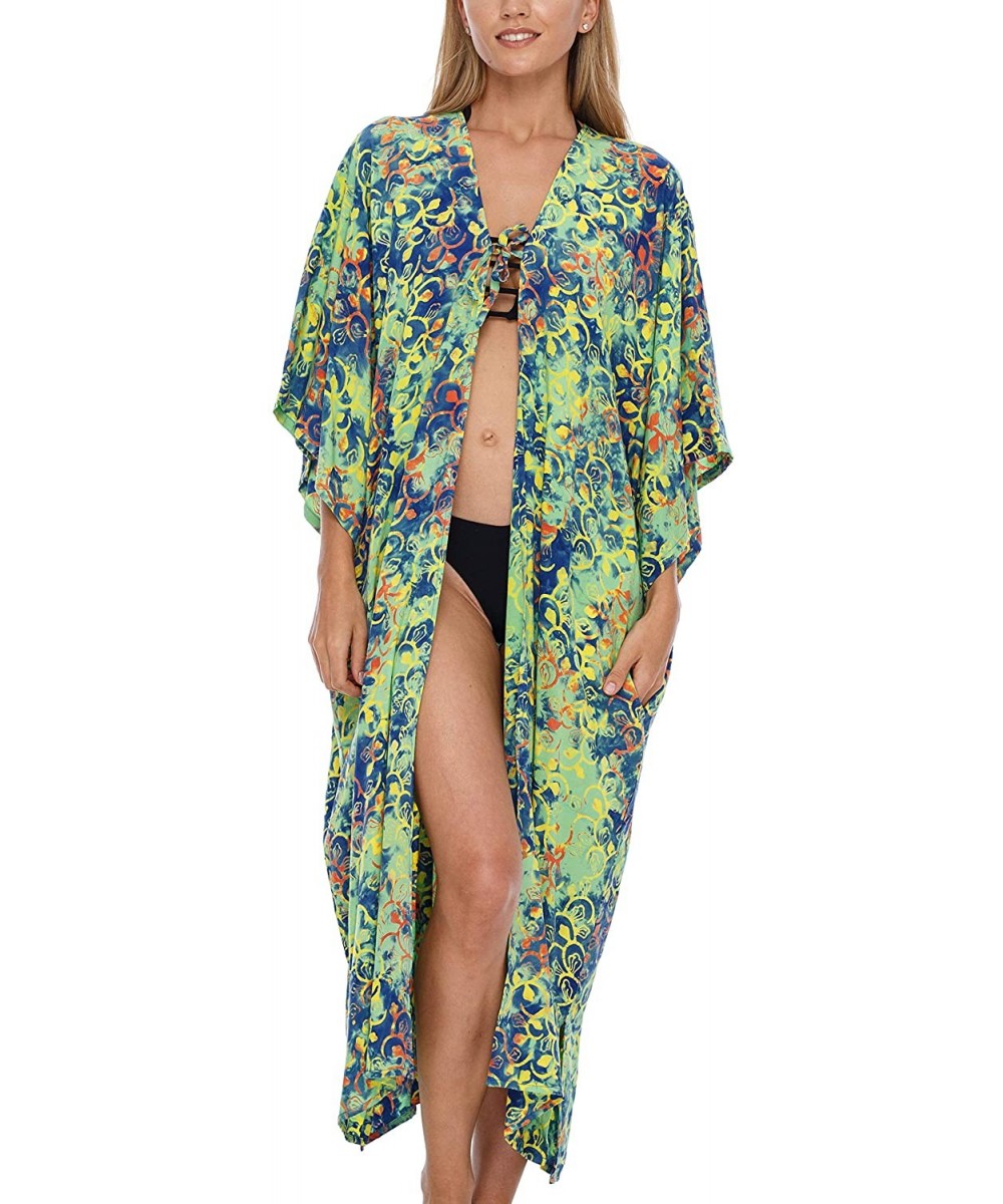 Womens Kimono Cardigan Robe Beach Cover Up Open Front Loose One Size - Green - CJ193L794G7 $40.68-Cover-Ups