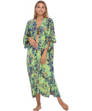 Womens Kimono Cardigan Robe Beach Cover Up Open Front Loose One Size - Green - CJ193L794G7 $40.68-Cover-Ups