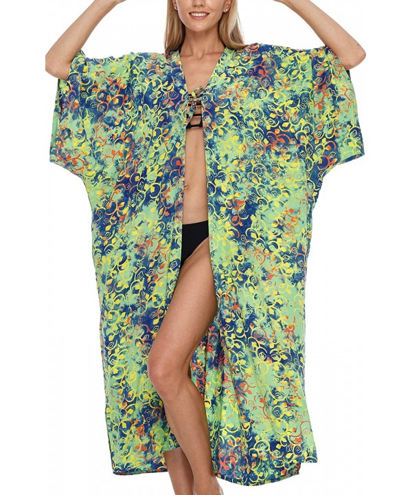 Womens Kimono Cardigan Robe Beach Cover Up Open Front Loose One Size - Green - CJ193L794G7 $40.68-Cover-Ups