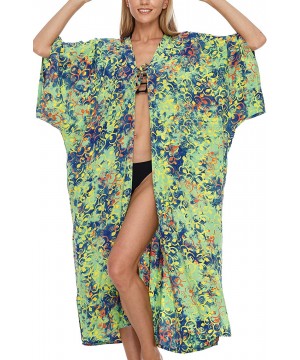 Womens Kimono Cardigan Robe Beach Cover Up Open Front Loose One Size - Green - CJ193L794G7 $40.68-Cover-Ups