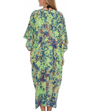 Womens Kimono Cardigan Robe Beach Cover Up Open Front Loose One Size - Green - CJ193L794G7 $40.68-Cover-Ups