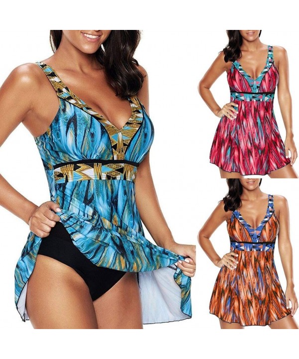 Womens Plus Size Swimdress Tankini Swimsuit Swimwear with Bathing Suit Bottoms - Blue - C218RZEYW2L $14.97-Tankinis