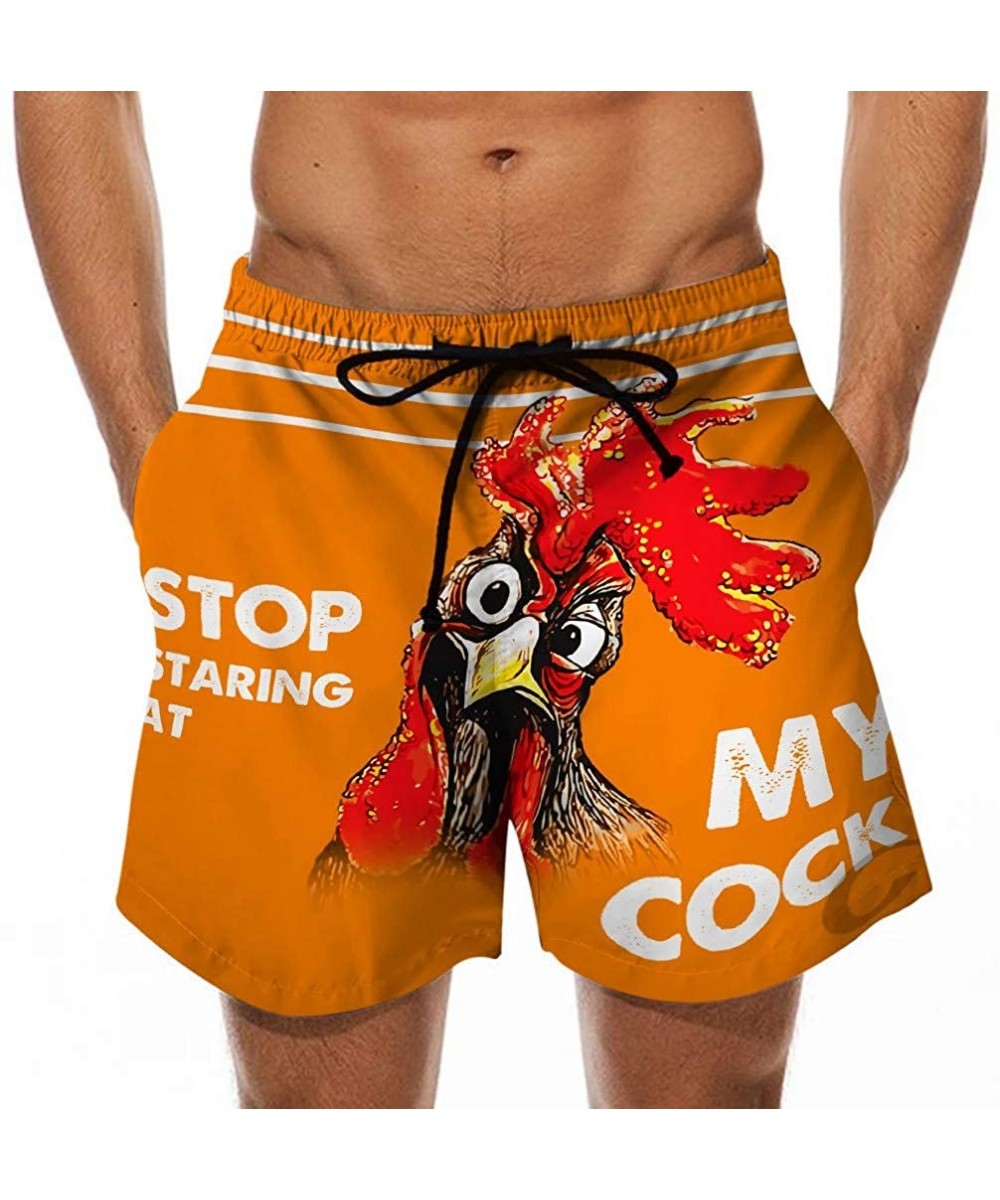 Men's Summer Holiday Drawstring Shorts Casual Cock Printed Beach Pants Swim Trunks-Look at My Pecker-Look at IT - H-orange - ...