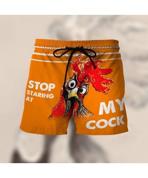 Men's Summer Holiday Drawstring Shorts Casual Cock Printed Beach Pants Swim Trunks-Look at My Pecker-Look at IT - H-orange - ...