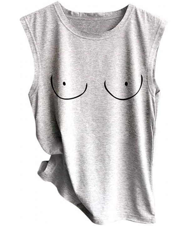 Tank Tops for Women Funny Print Shirts Sleeveless Workout Summer Tunic Loose Fit Tank Tops - Gray 5 - CW194KDRO4G $9.77-Tankinis