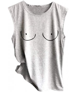 Tank Tops for Women Funny Print Shirts Sleeveless Workout Summer Tunic Loose Fit Tank Tops - Gray 5 - CW194KDRO4G $9.77-Tankinis